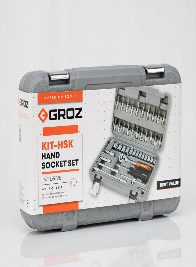 Groz 1/4" Drive 46 Pcs Hand Socket Set with Chrome Vandium Finish | ISO CERTIFIED | Hex Socket Set for Garages, DIY, Workshops, Professional Use | DIN 3120 | KIT/HSK/1-4/46 - Image 4